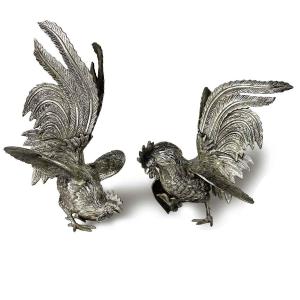 Pair Of Cast Roosters Early 1900s