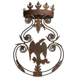 Italian Iron Sign With Eagle 18th Century Wrough Iron  Large Decorative Element 