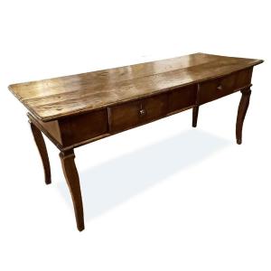 Italian 1700s Chestnut Wood Rectangular Dining Table  With Drawers 