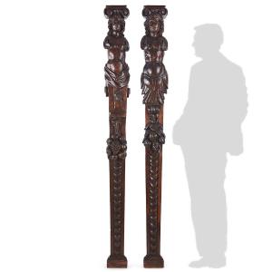 17th Century Renaissance  Pair Of Italian Caryatids Large Scale Wall Sculptures 