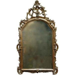 Miroir Italien En Bois Sculpté Et Doré 19ème