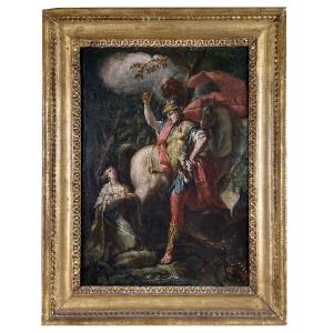 Saint George And The Dragon 18th Century Italian School Oil On Oak Panel Painting