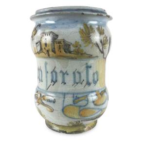 18th Century Italian Majolica Albarello Drug Jar Camphor By Jacques Boselly 