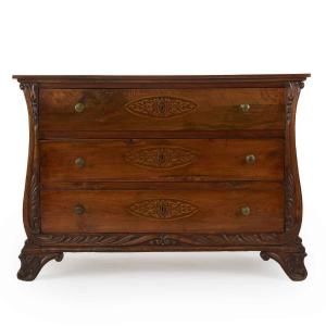 Italian Inlaid Walnut Lyre Shaped Chest Of Drawers 1800s