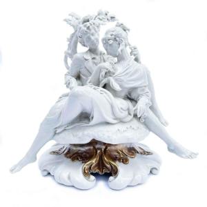 Italian White Porcelain Romantic Scene Group By Giuseppe Cappe 1960s