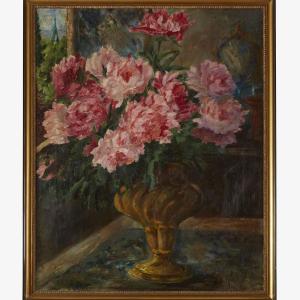 Nature Morte Aux Pivoines Roses école Italienne Signée Airoldi 1924