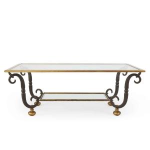 Italian Forged And Gilt Iron Rectangular Coffee Table By Banci Firenze 1980s