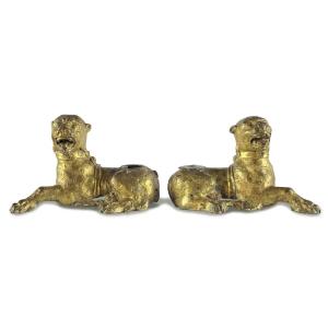 16th Century Pair Of Gilt Lion Figures From Germany Nuremberg