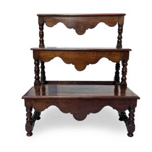 18th Century Italian Walnut Library Steps Baroque Rocchetto Ladder