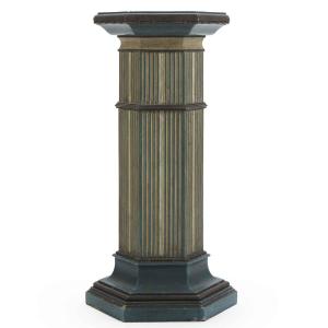 Colonne Hexagonale En Bois Turquoise Sculptée Et Laquée Toscane 20ème Siècle