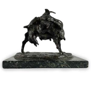 Italian Bronze Goat Figure Signed Ernesto Bazzaro 1900s