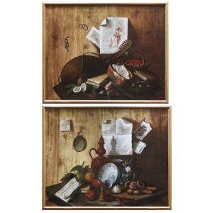 18th Century Italian Pair Of Trompe L’oeil Still Life Paintings After Cristoforo Munari