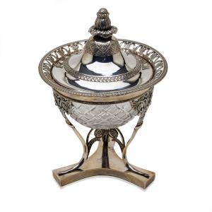 19th Century Italian Neoclassical Silver Covered Compote With Crystal Bowl