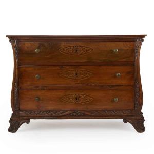 Italian Inlaid Walnut Lyre Shaped Chest Of Drawers 1800s