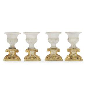 Four Neoclassical Italian Vases 1780 Circa Table Decorations On Giltwood Bases