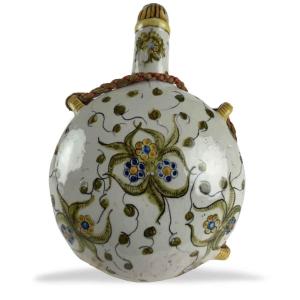 Italian Faience Pilgrim Bottle 19th Century Italian Terracotta Moon Flask