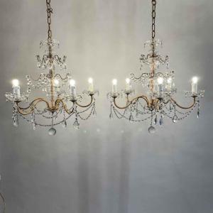 Pair Of Italian Crystal Chandeliers 1950s Circa