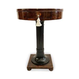 Italian Empire Gueridon Circular Inlaid Table On Squared Base 1800s