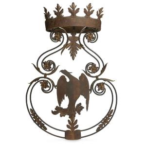 Italian Iron Sign With Eagle 18th Century Wrough Iron  Large Decorative Element 