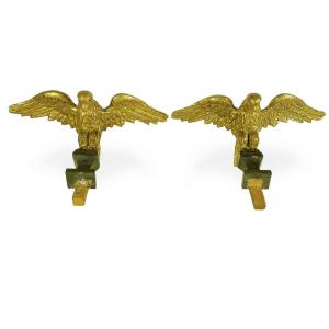 Pair Of Italian Carved And Gilt Wood Eagles Mid 19th Century