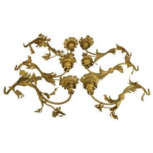 Italian 18th Century Set Of Six Gilt Iron Arms Suitable As Wall Lights