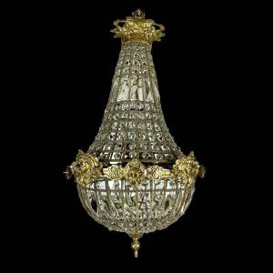 20th Century Beaded Crystal Basket Chandelier 