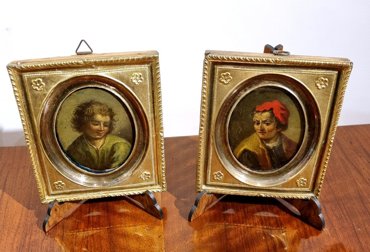 Paire De Miniatures Peintes Sur Le Cuivre (Bologne)