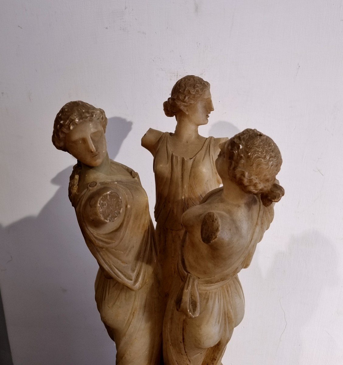 The Three Graces, Neoclassical Alabaster Sculpture, Grand Tour-photo-3