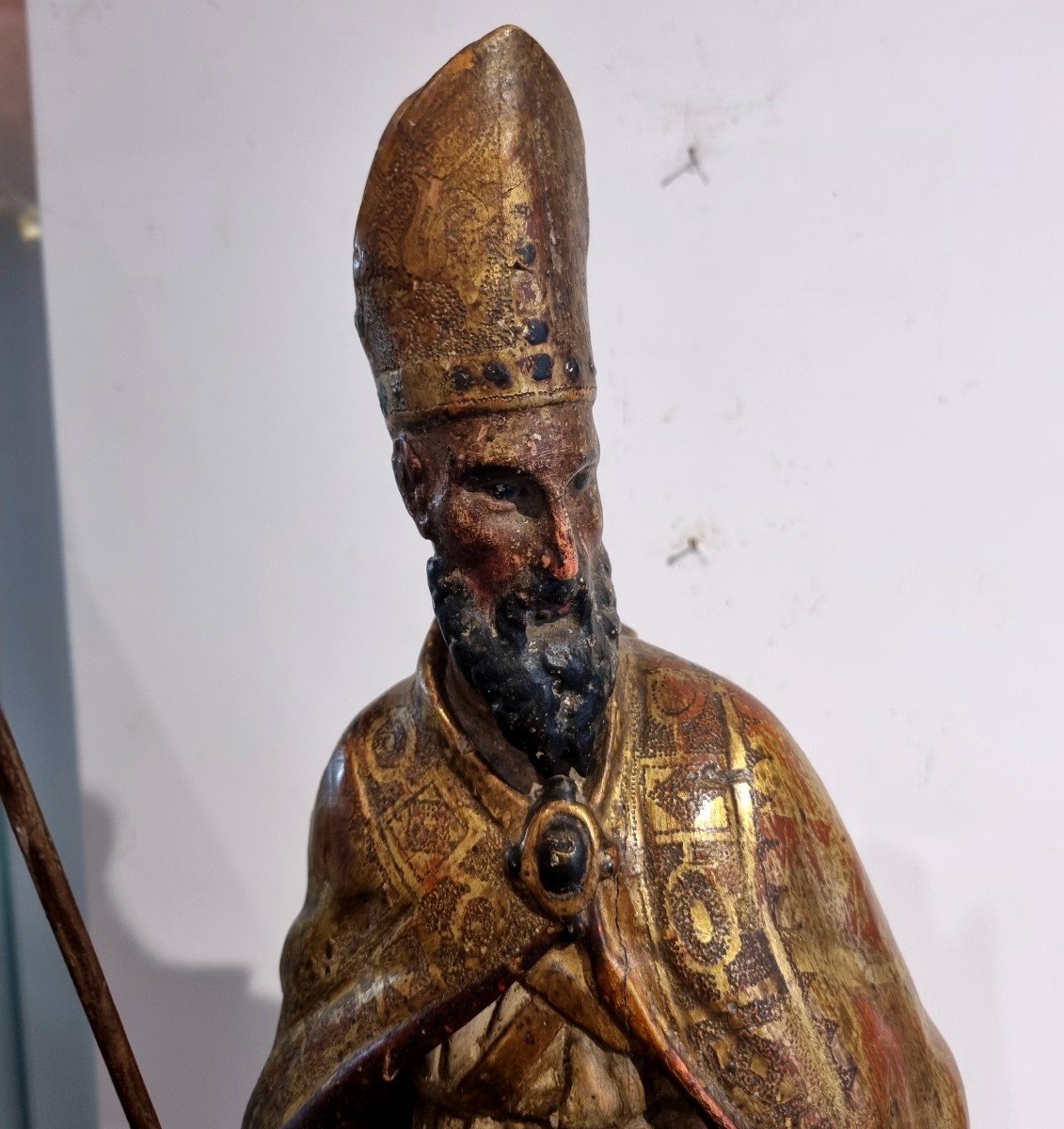 Lacquered And Gilded Wooden Sculpture (albertus Magnus)-photo-2