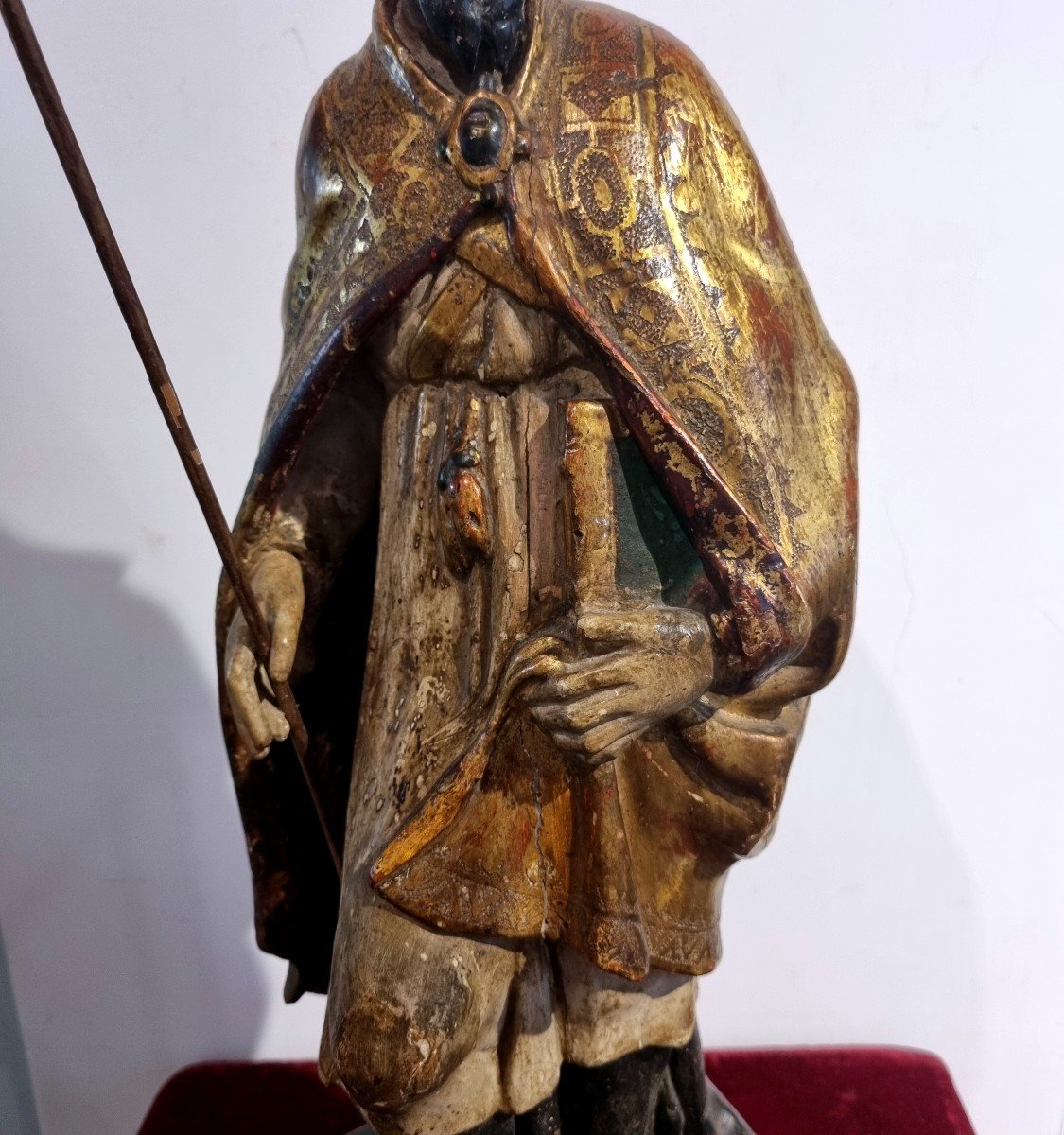 Lacquered And Gilded Wooden Sculpture (albertus Magnus)-photo-3