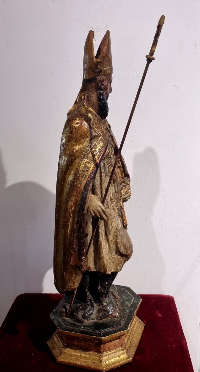 Lacquered And Gilded Wooden Sculpture (albertus Magnus)-photo-3