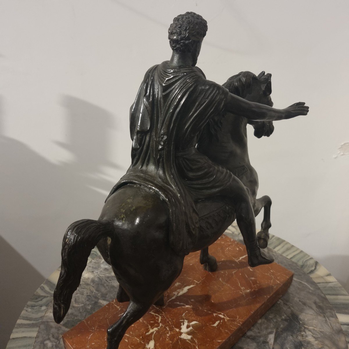 Spectacular Equestrian Statue Of Marcus Aurelius In Bronze With Dark Patina From The Grand Tour-photo-4