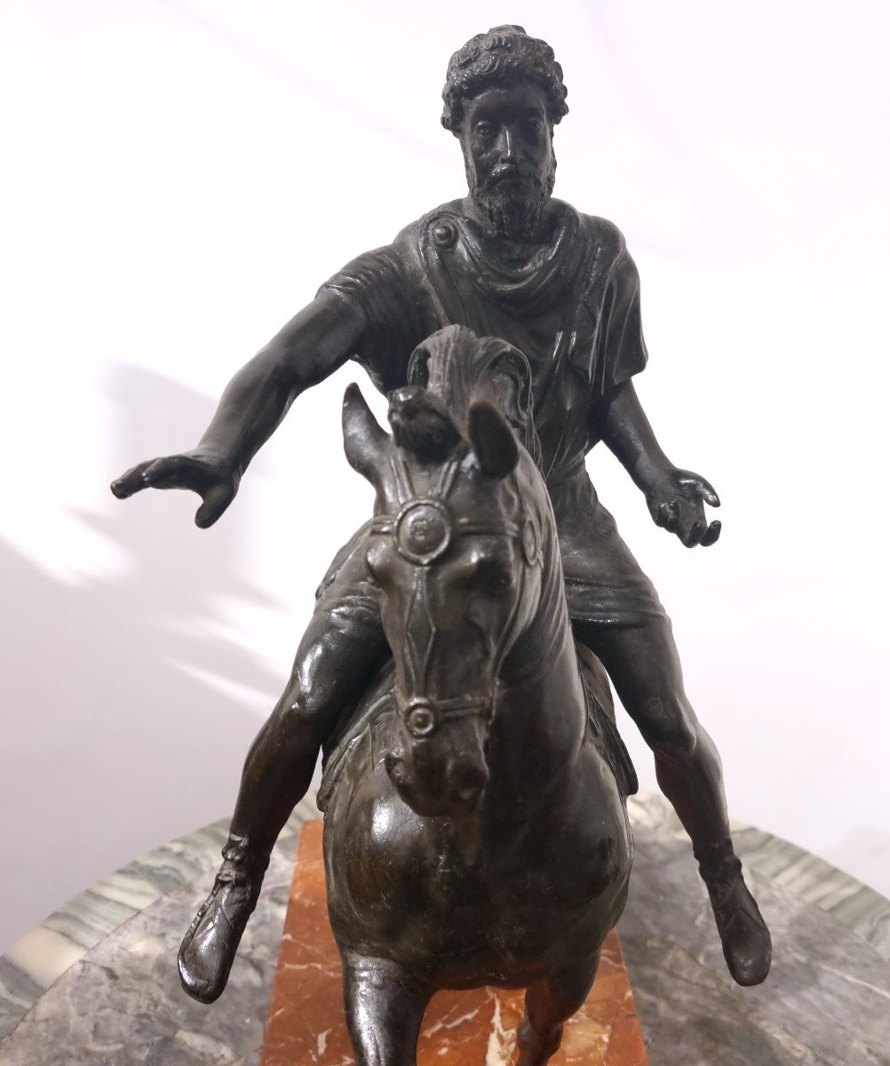 Spectacular Equestrian Statue Of Marcus Aurelius In Bronze With Dark Patina From The Grand Tour-photo-2