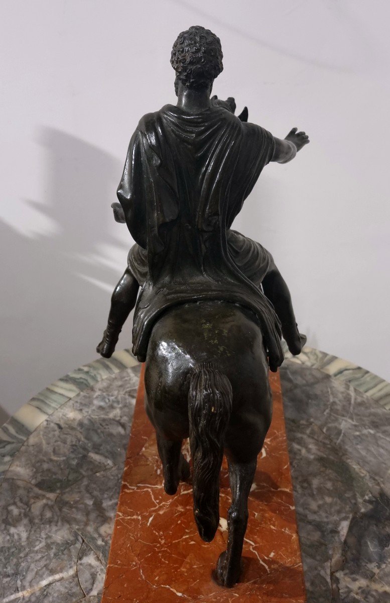 Spectacular Equestrian Statue Of Marcus Aurelius In Bronze With Dark Patina From The Grand Tour-photo-4