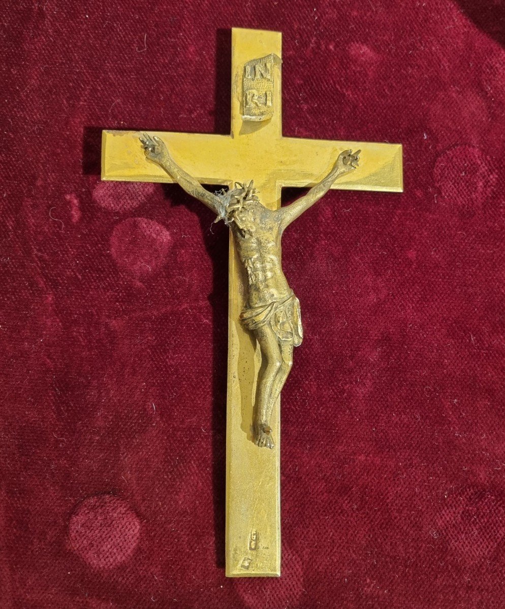 Petit Crucifix En Argent Vermeil Naples