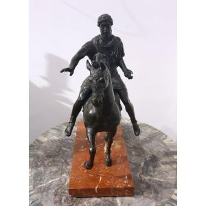 Spectacular Equestrian Statue Of Marcus Aurelius In Bronze With Dark Patina From The Grand Tour