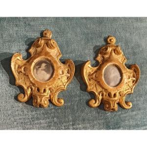 Pair Of Small Golden Stucco Frames