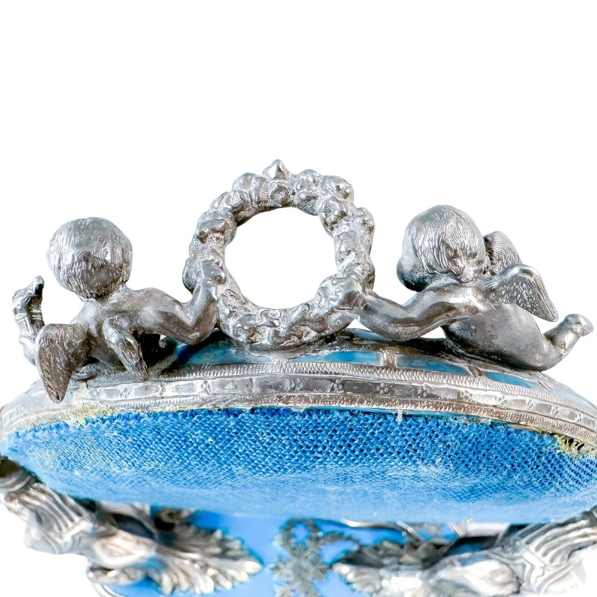19th Century French Silver Deposit Blue Ground Porcelain Dressing Mirror By Jean Gille-photo-1