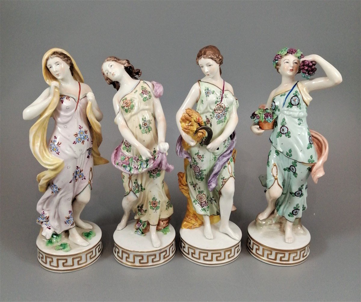 Rare 19th Century Sitzendorf Porcelain Group: Set Of Four Figures Representing The Four Seasons