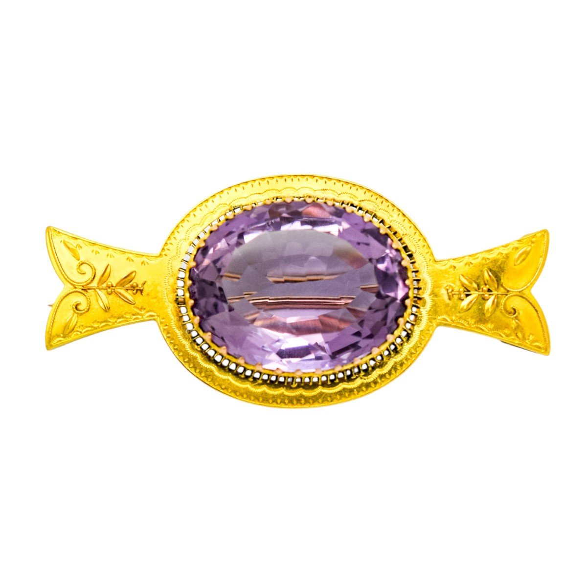 Exquisite Victorian 18ct Yellow Gold Etruscan Revival Brooch With Amethyst-photo-1