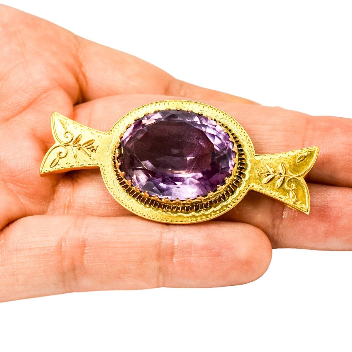 Exquisite Victorian 18ct Yellow Gold Etruscan Revival Brooch With Amethyst-photo-6