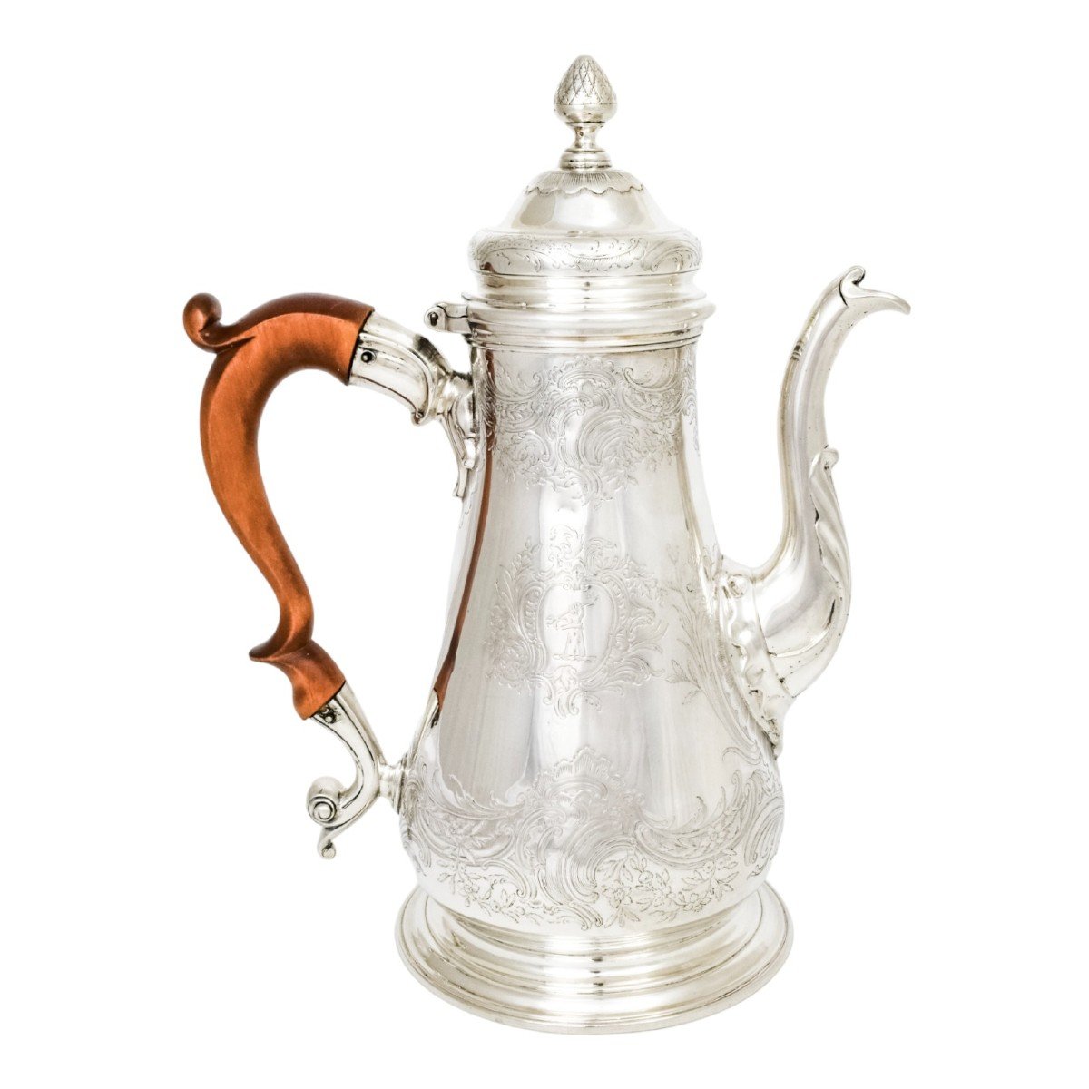 Antique 1740s George II Rococo Sterling Silver Rocaille Coffeepot With Aristocratic Armorials-photo-3
