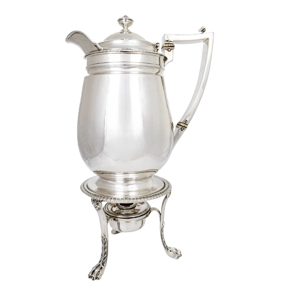 George III Rebecca Emes Sterling Silver Coffee Pot Biggin On Burner Stand, 1815