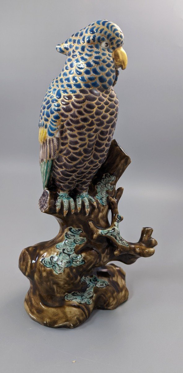 Japanese Meiji Period Kutani Enamelled Porcelain Parrot-photo-2