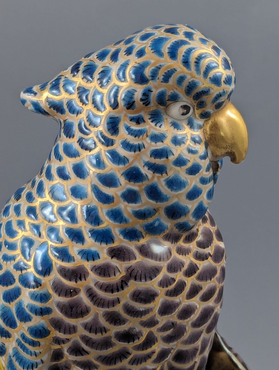 Japanese Meiji Period Kutani Enamelled Porcelain Parrot-photo-6