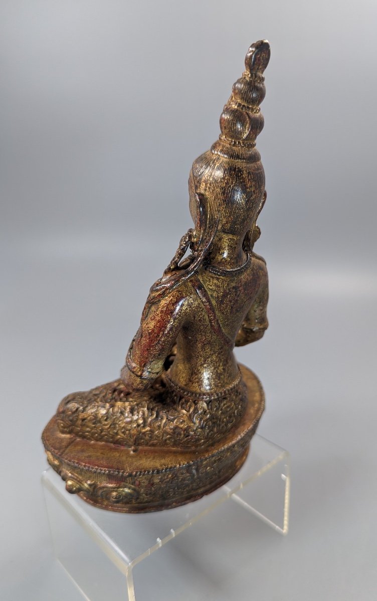 Figure En Bronze Doré Et Laqué d'Amitayus, Tibet, 18ème Siècle-photo-4