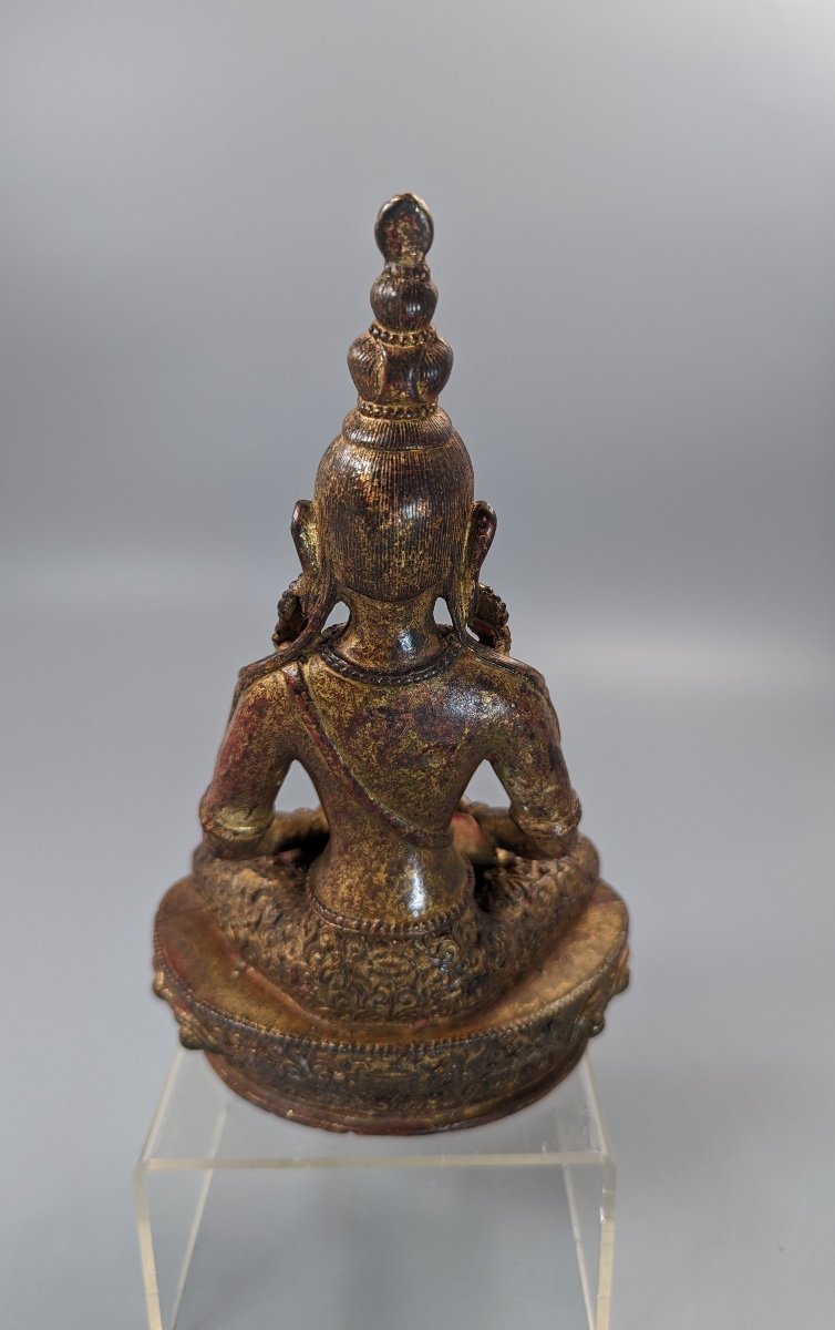 Figure En Bronze Doré Et Laqué d'Amitayus, Tibet, 18ème Siècle-photo-1