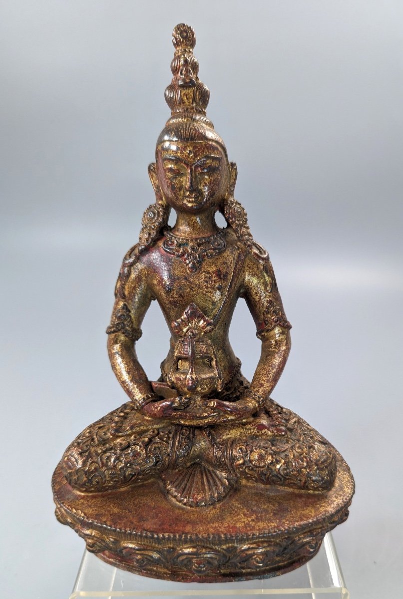 Figure En Bronze Doré Et Laqué d'Amitayus, Tibet, 18ème Siècle