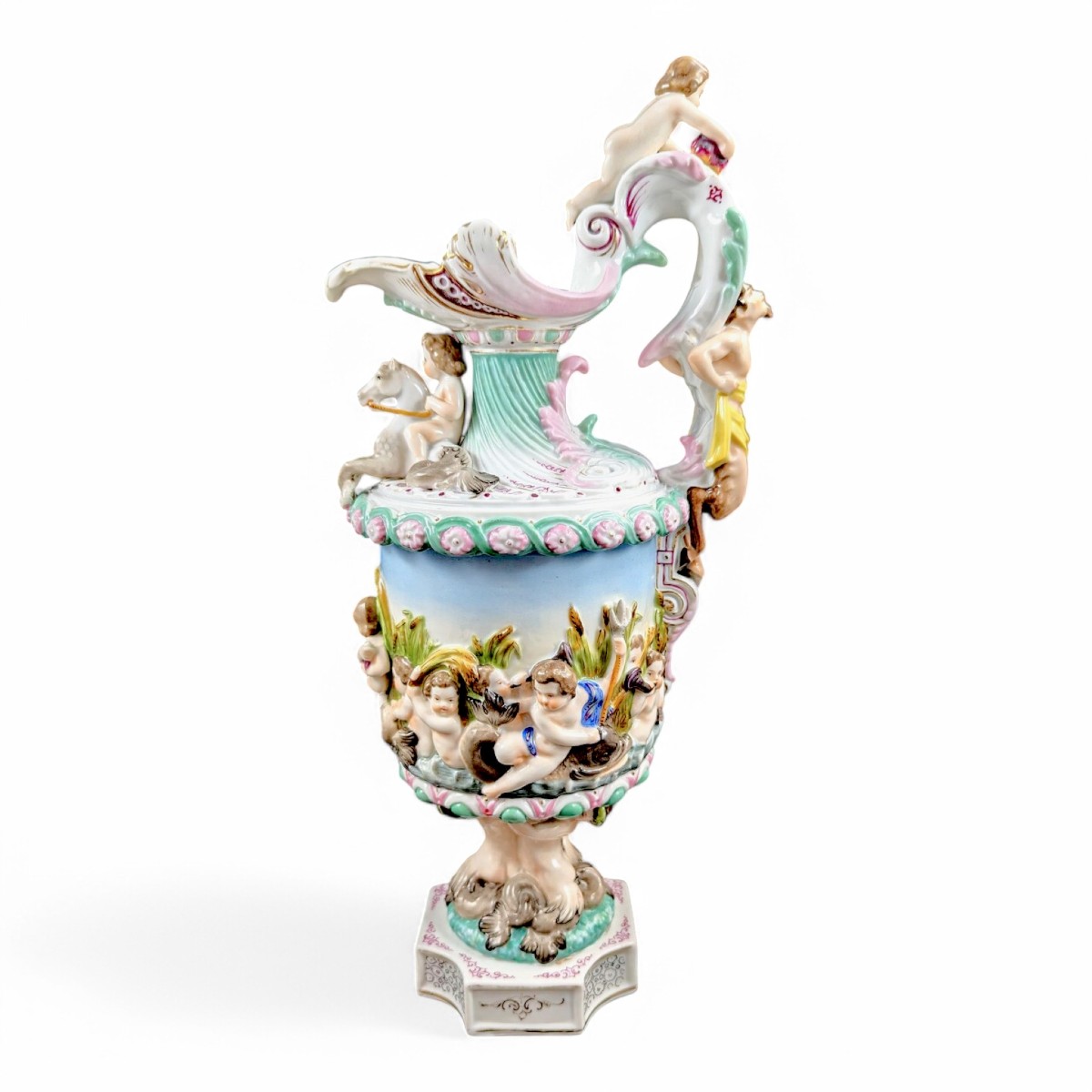 Volkstedt Porcelain Ewer With Mythological Figures, Painted And Gilded, Christian Nonne Style