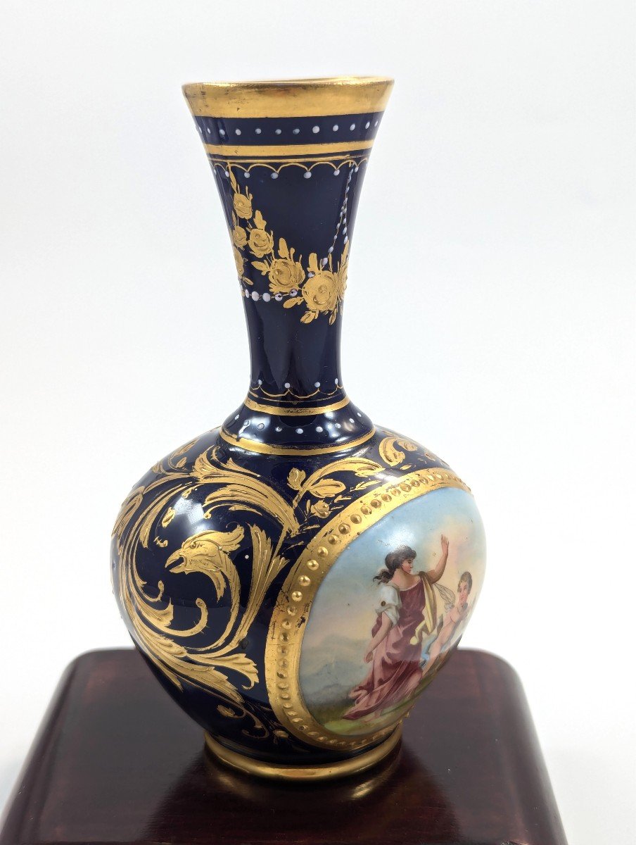 Antique Beehive Royal Vienna Porcelain Porcelain Cobalt Blue Vase, C. 1820-1827-photo-1